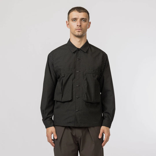 Wool Reflective Grid Shirt Black