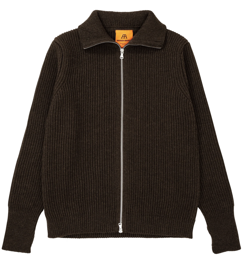 Navy Full-Zip Natural Brown
