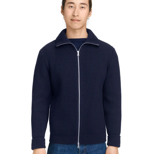 Navy Full-Zip Natural Brown